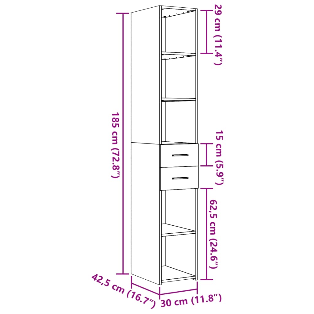 Buffet haut sonoma gris 30x42,5x185 cm bois d'ingénierie