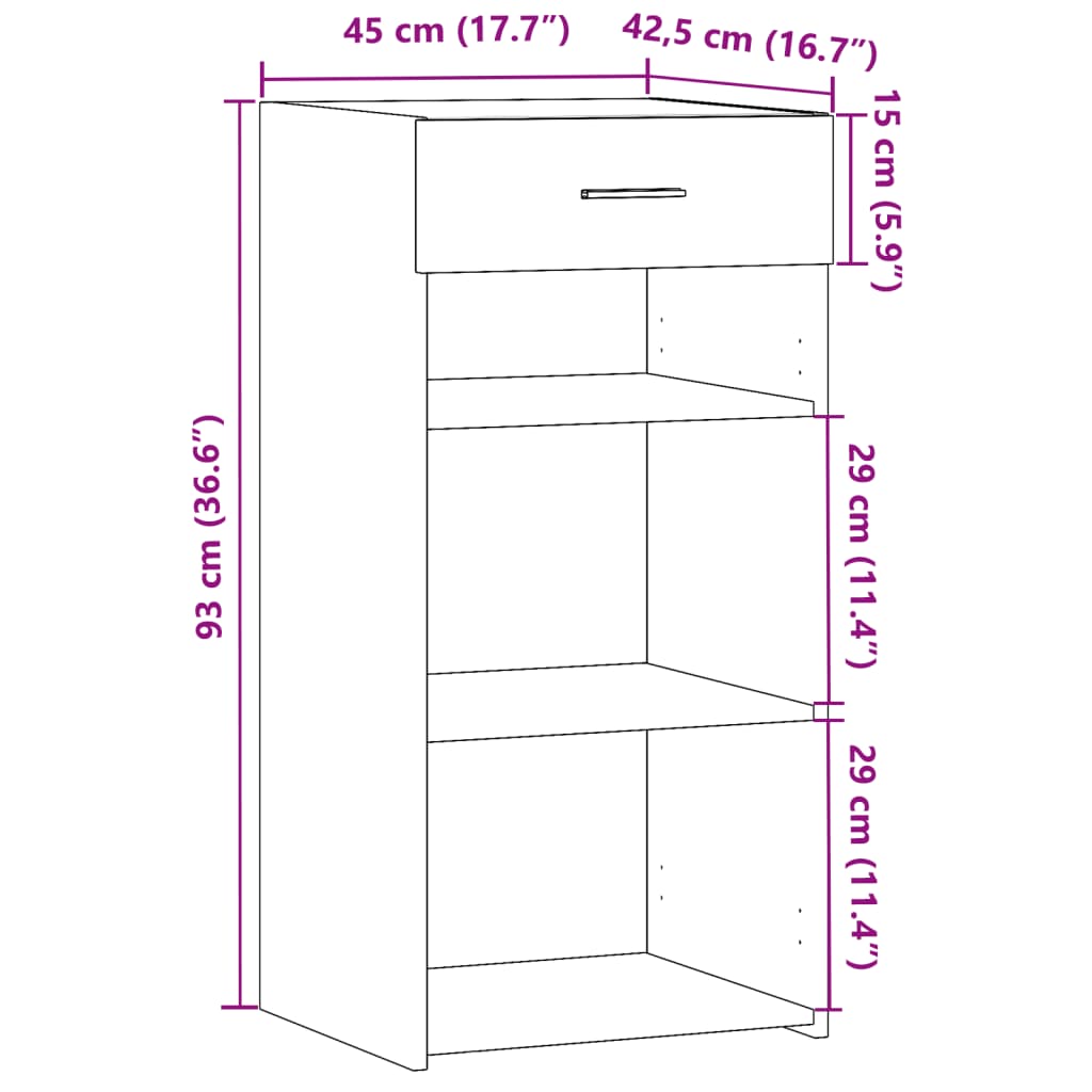 Buffet noir 45x42,5x93 cm bois d'ingénierie