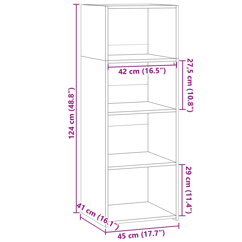 Betongraues hohes Sideboard 45x41x124 cm, Holzwerkstoff