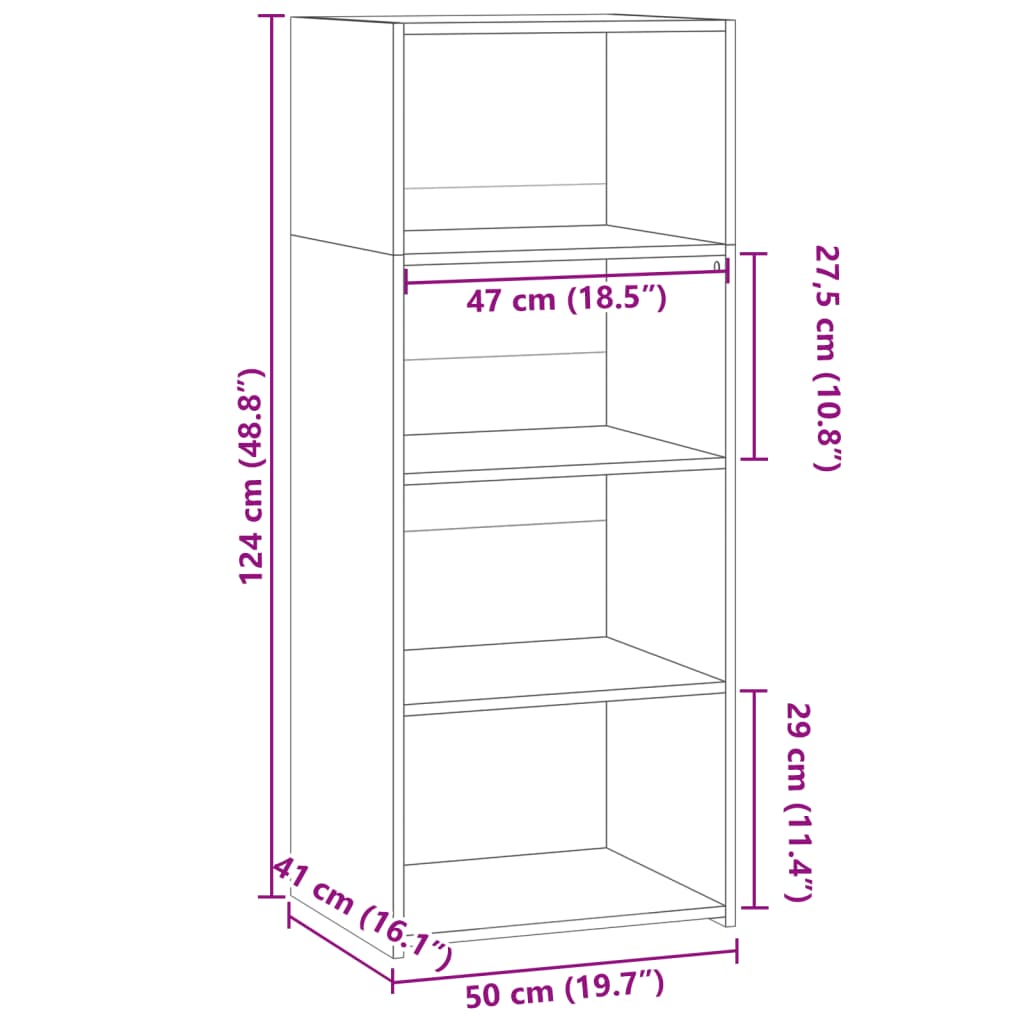 Betongraues hohes Sideboard 50x41x124 cm, Holzwerkstoff