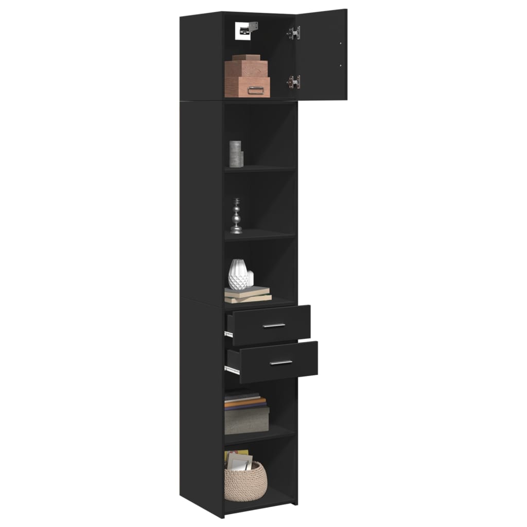 Black slim storage cabinet 40x42.5x225cm engineered wood