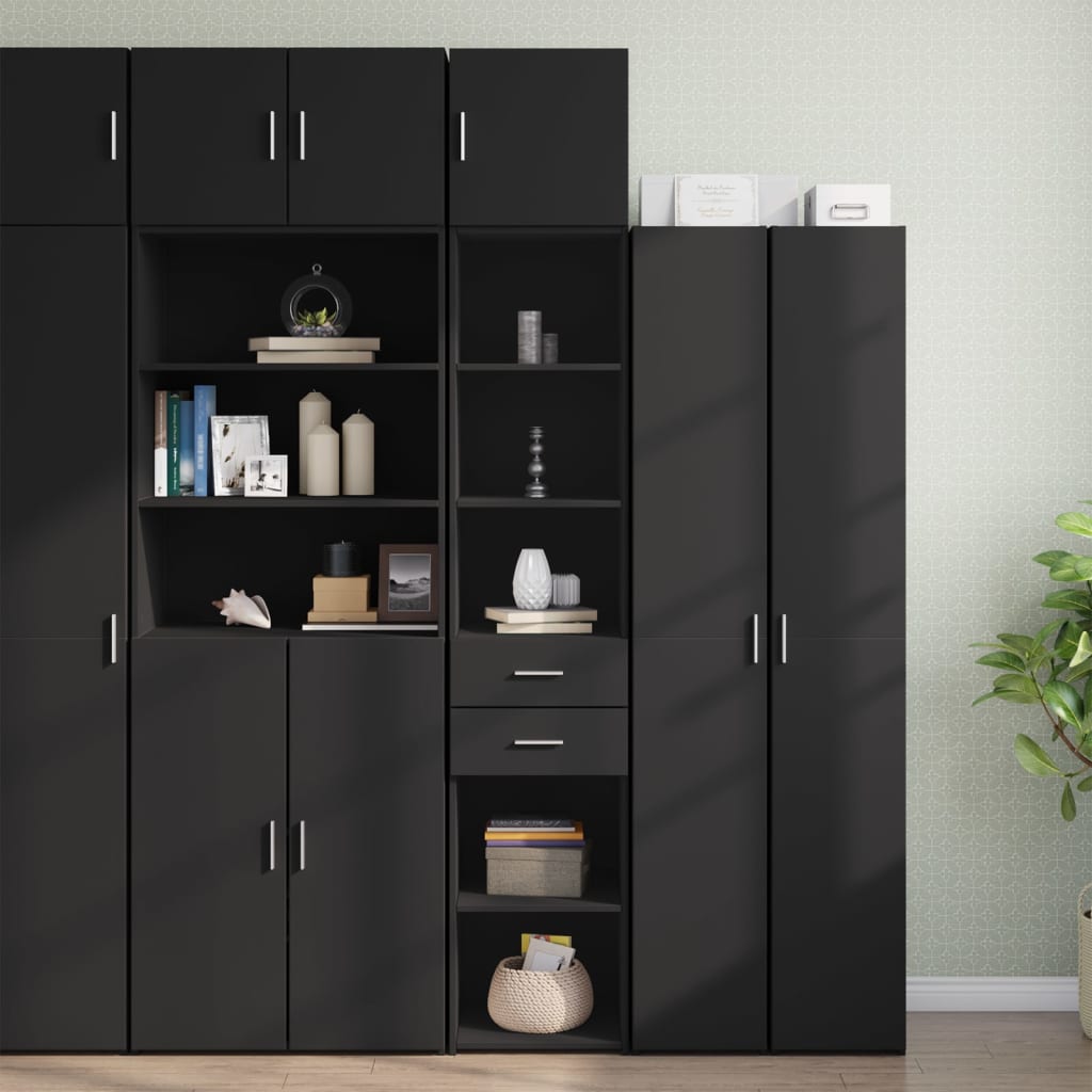 Black slim storage cabinet 40x42.5x225cm engineered wood