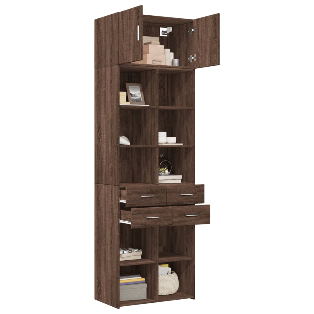 Brown oak storage cabinet 70x42.5x225cm engineered wood