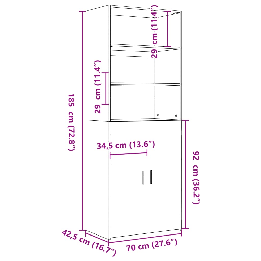 Buffet haut blanc 70x42,5x185 cm bois d'ingénierie