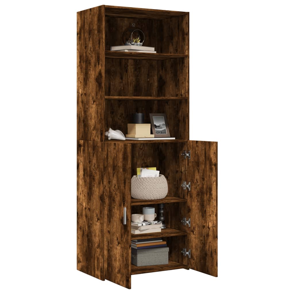 Buffet haut chêne fumé 70x42,5x185 cm bois d'ingénierie