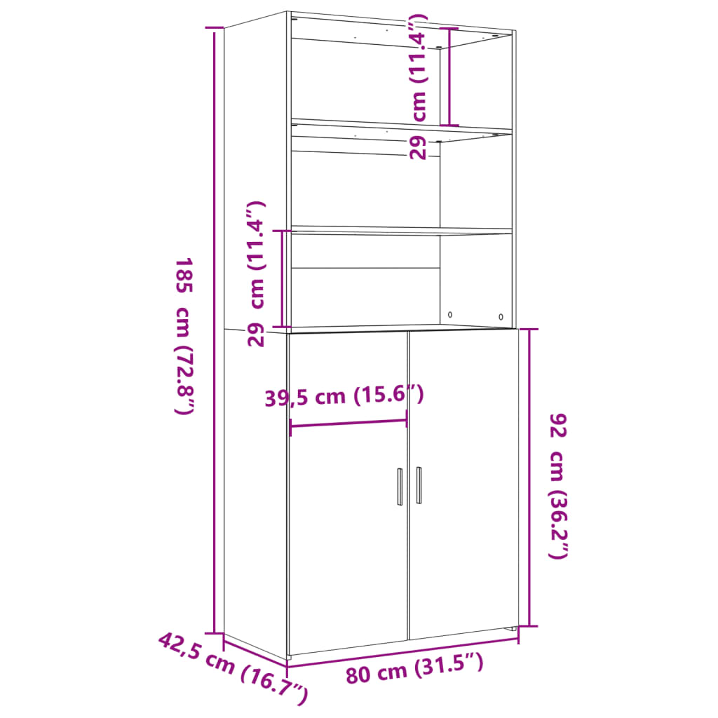 Buffet haut blanc 80x42,5x185 cm bois d'ingénierie