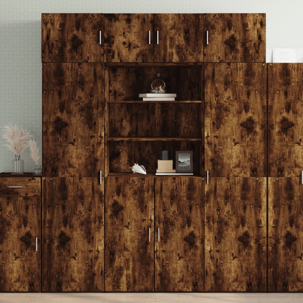 Buffet haut chêne fumé 80x42,5x185 cm bois d'ingénierie