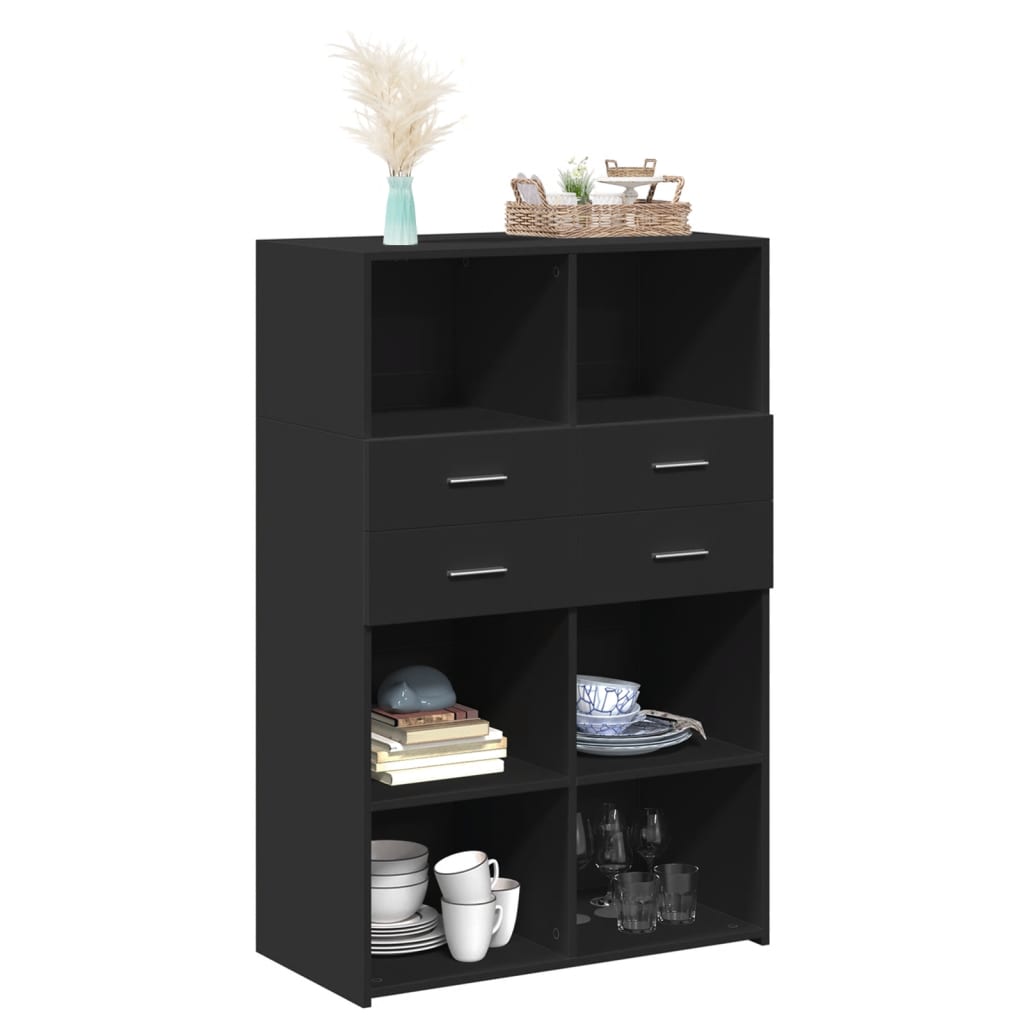 Buffet haut noir 80x42,5x124 cm bois d'ingénierie