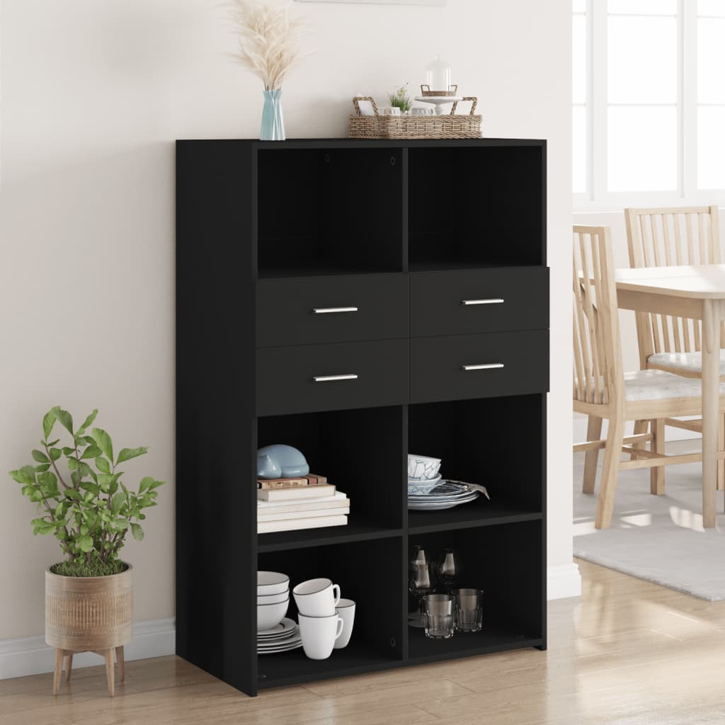 Buffet haut noir 80x42,5x124 cm bois d'ingénierie