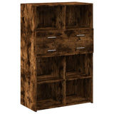 Buffet haut chêne fumé 80x42,5x124 cm bois d'ingénierie