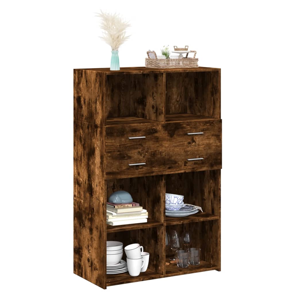 Buffet haut chêne fumé 80x42,5x124 cm bois d'ingénierie