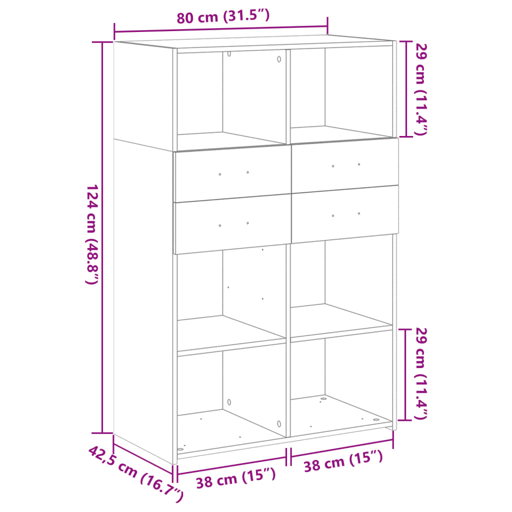 Buffet haut chêne fumé 80x42,5x124 cm bois d'ingénierie