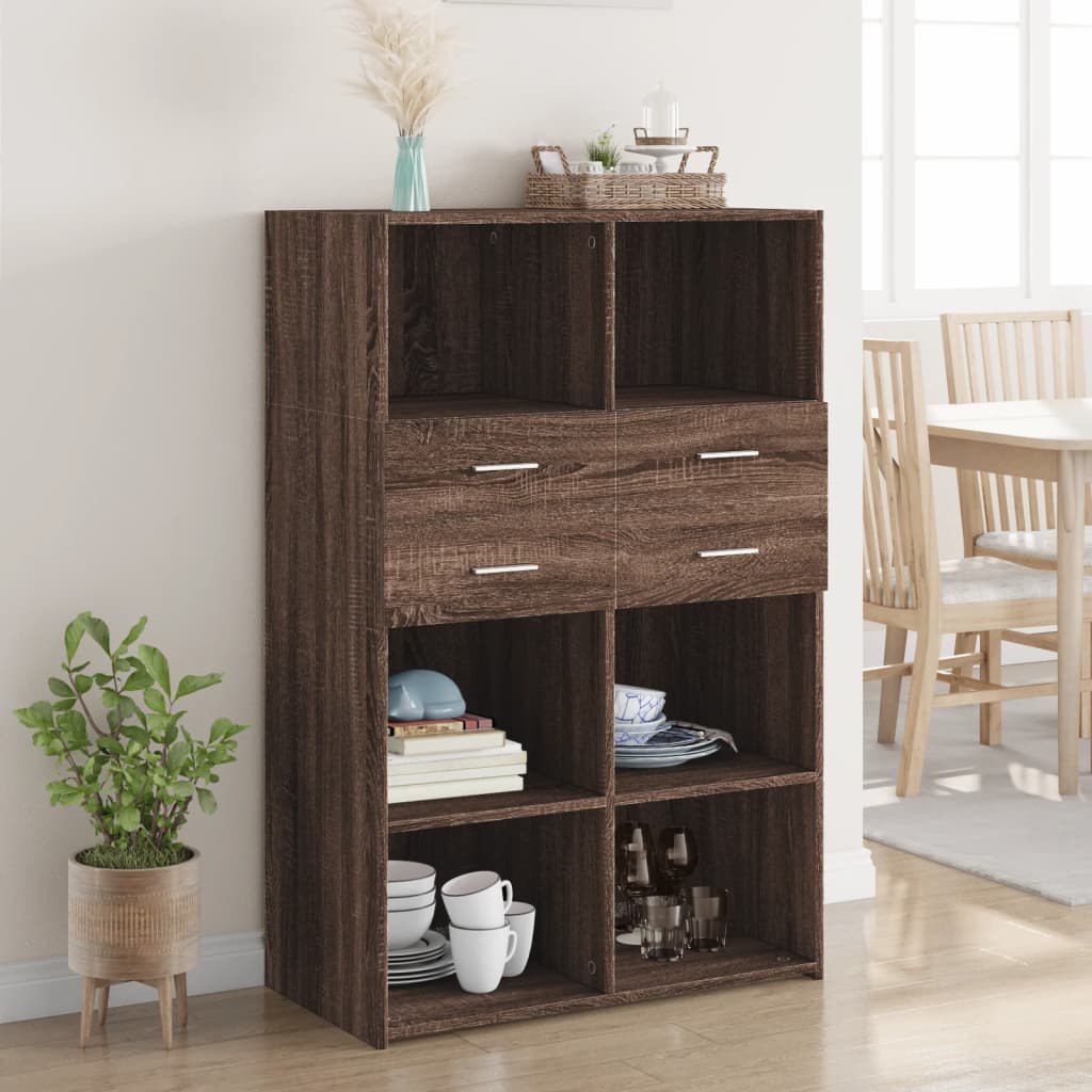 High sideboard brown oak 80x42.5x124 cm engineered wood