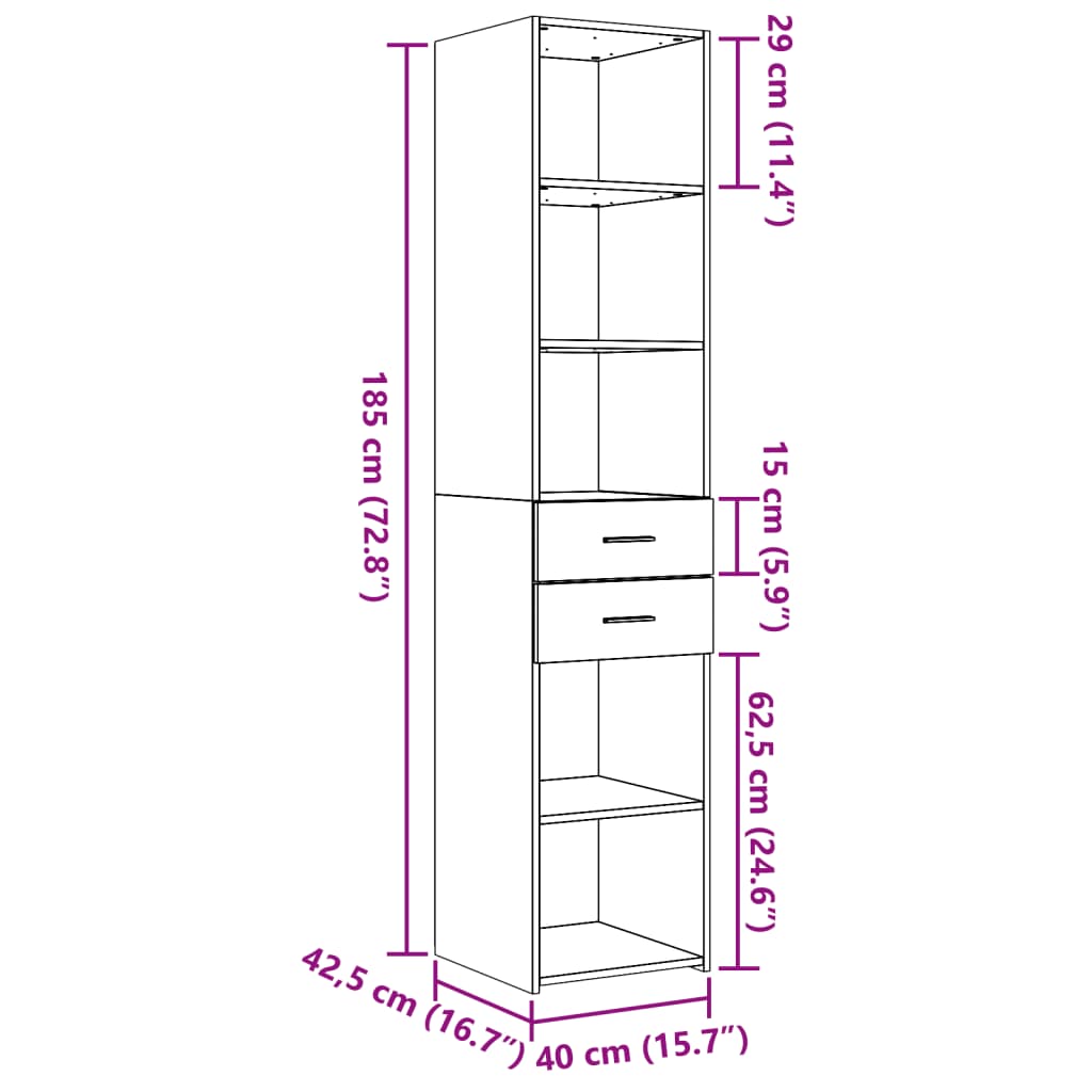 Buffet haut chêne fumé 40x42,5x185 cm bois d'ingénierie