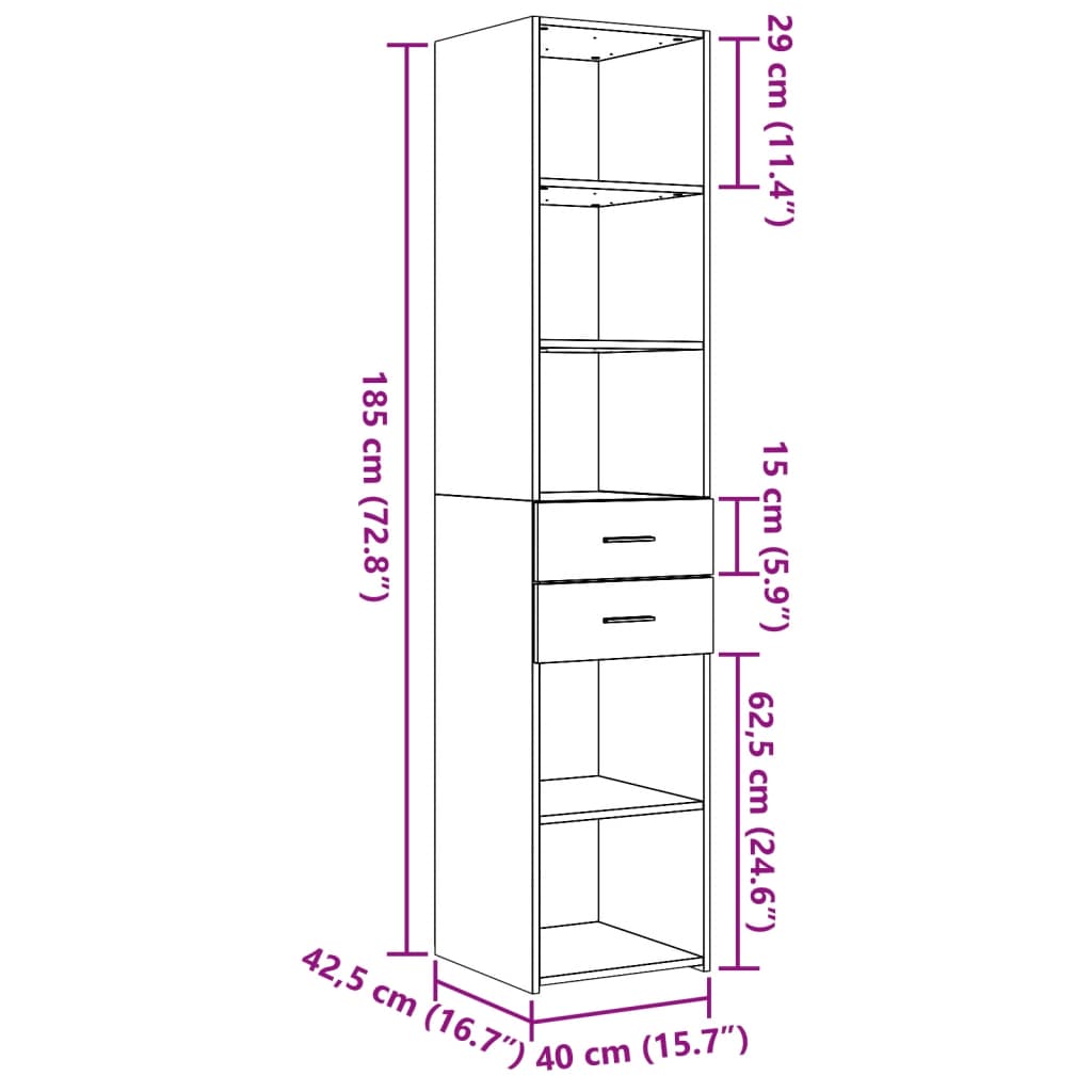 Buffet haut sonoma gris 40x42,5x185 cm bois d'ingénierie