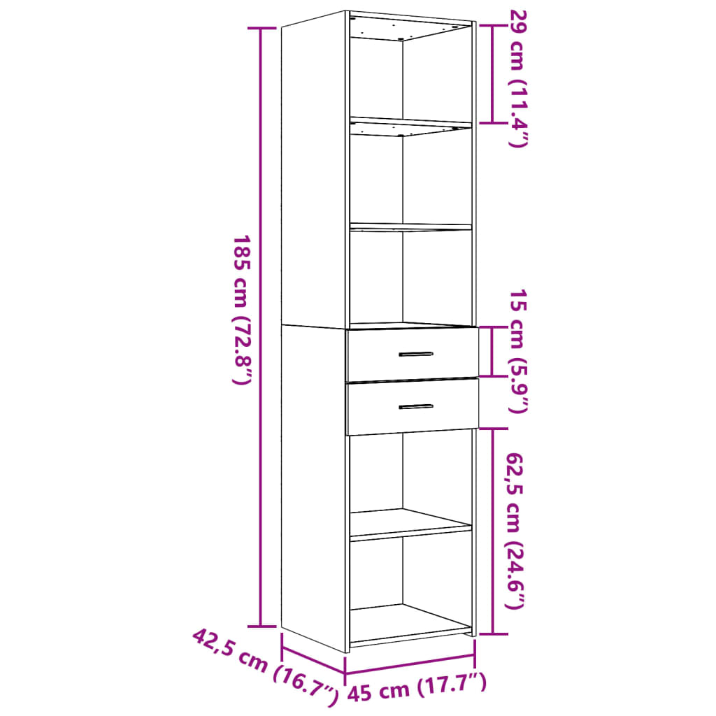 Buffet haut blanc 45x42,5x185 cm bois d'ingénierie