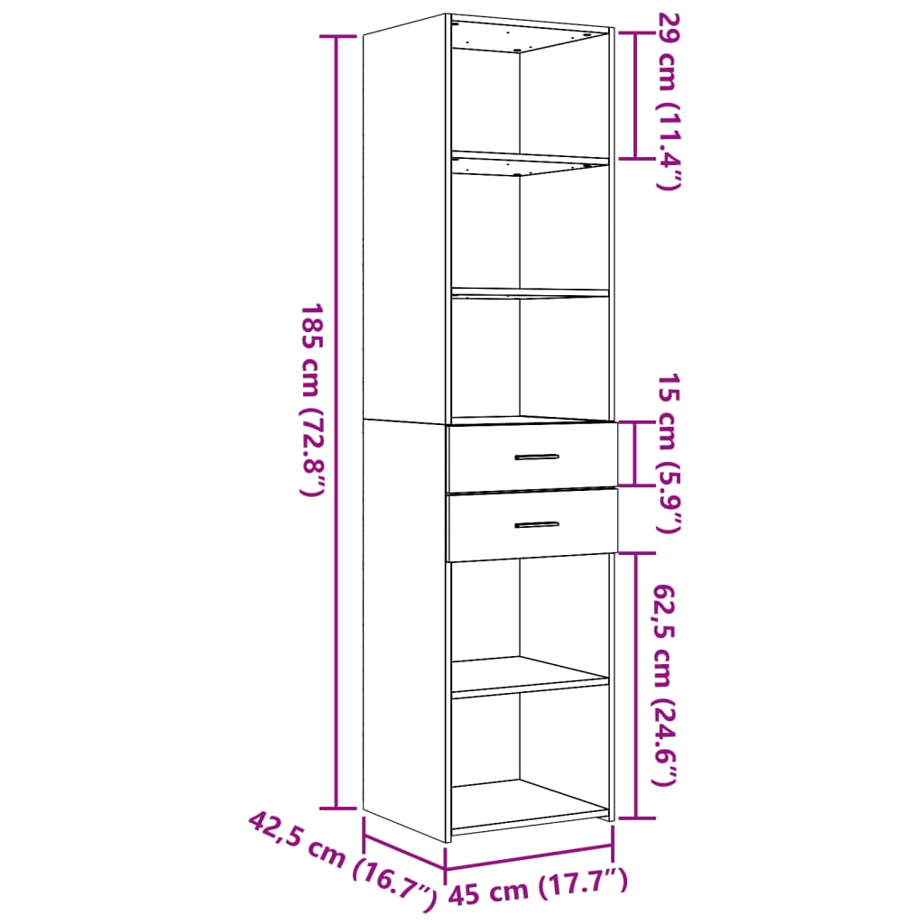 Buffet haut sonoma gris 45x42,5x185 cm bois d'ingénierie