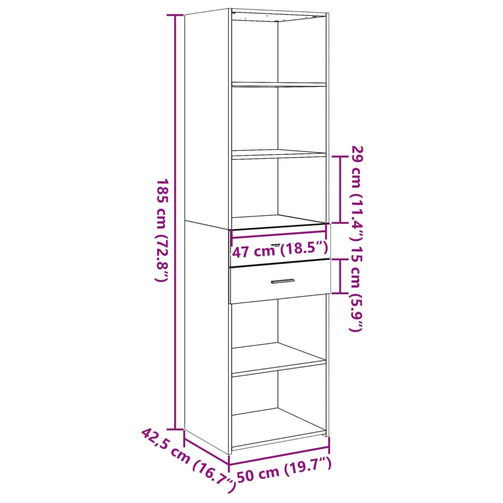 Buffet haut chêne sonoma 50x42,5x185 cm bois d'ingénierie