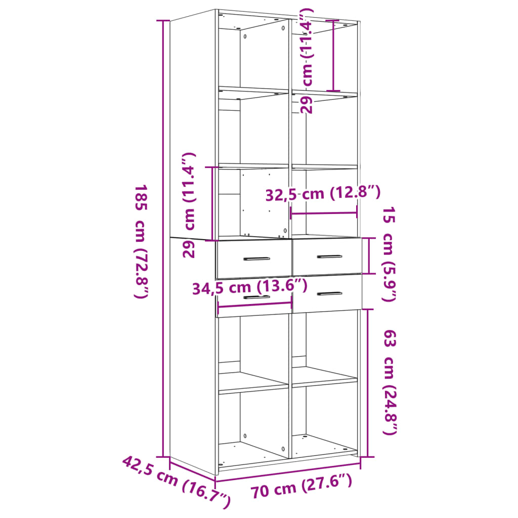 Buffet haut sonoma gris 70x42,5x185 cm bois d'ingénierie