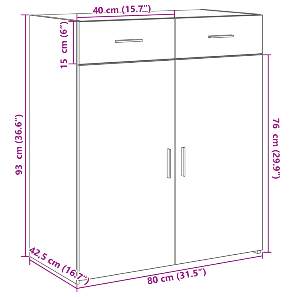 Buffet gris béton 80x42,5x93 cm bois d'ingénierie