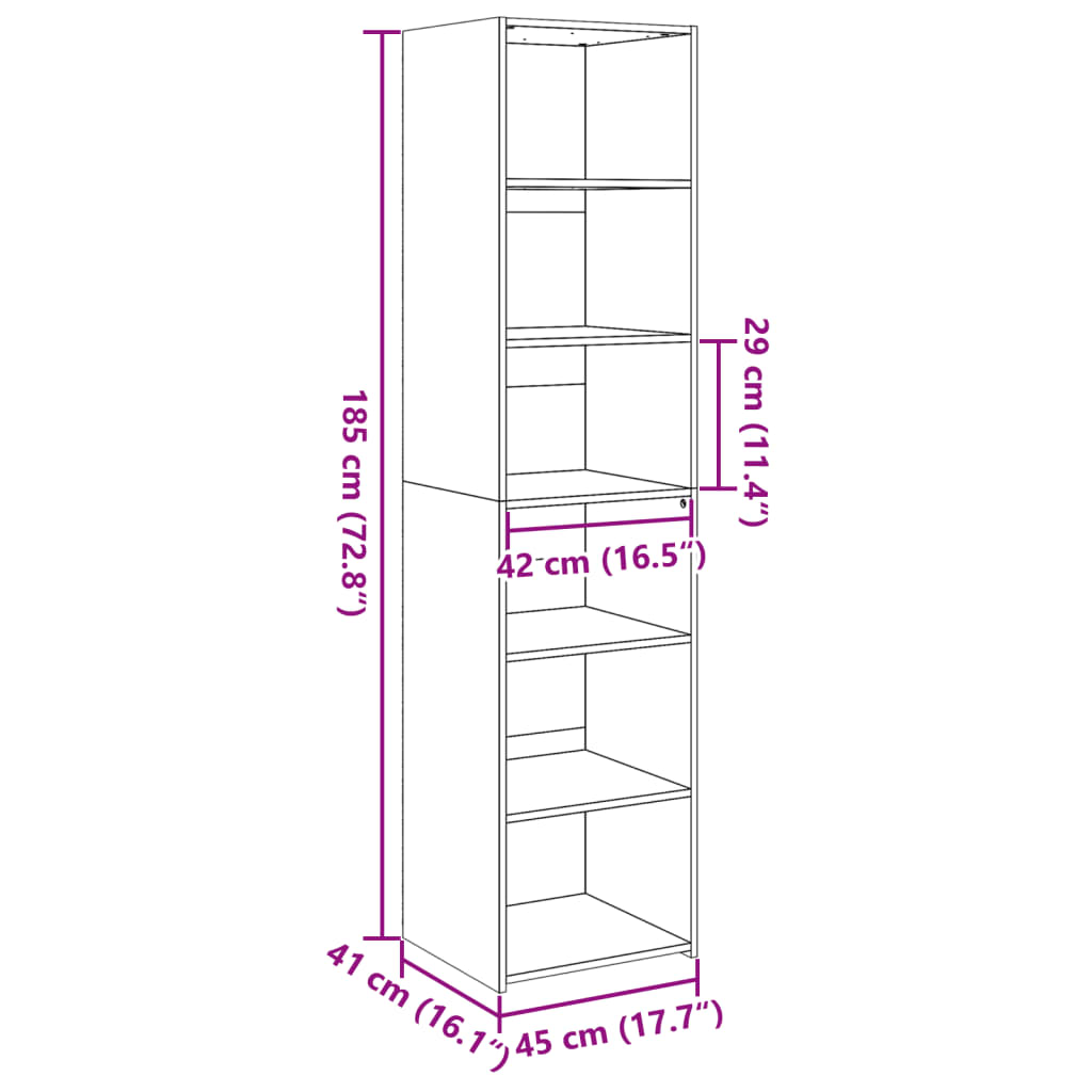 Buffet haut sonoma gris 45x41x185 cm bois d'ingénierie