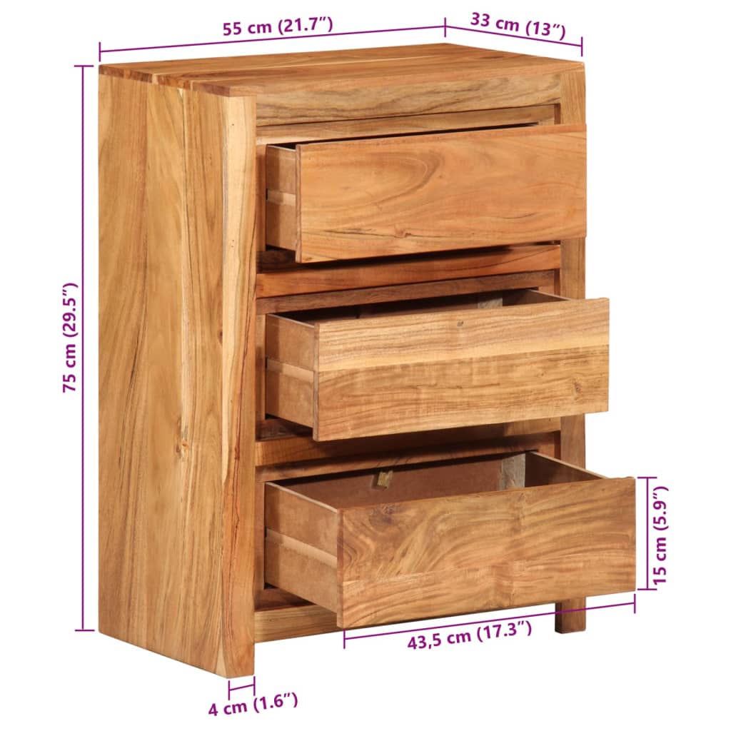 Armoire à tiroirs 55x33x75 cm bois d'acacia massif