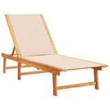 Chaise longue crème bois d'acacia solide et textilène