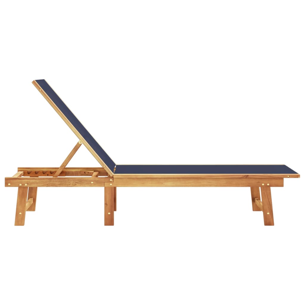 Chaise longue bleu bois d'acacia solide et textilène