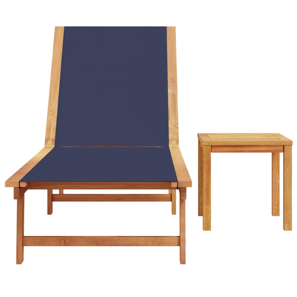 Chaise longue et table bleu bois d'acacia solide et textilène