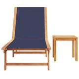 Chaise longue et table bleu bois d'acacia solide et textilène