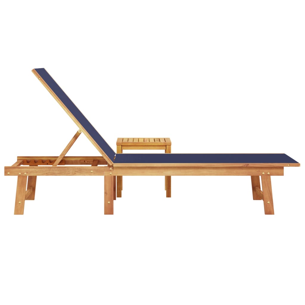 Chaise longue et table bleu bois d'acacia solide et textilène