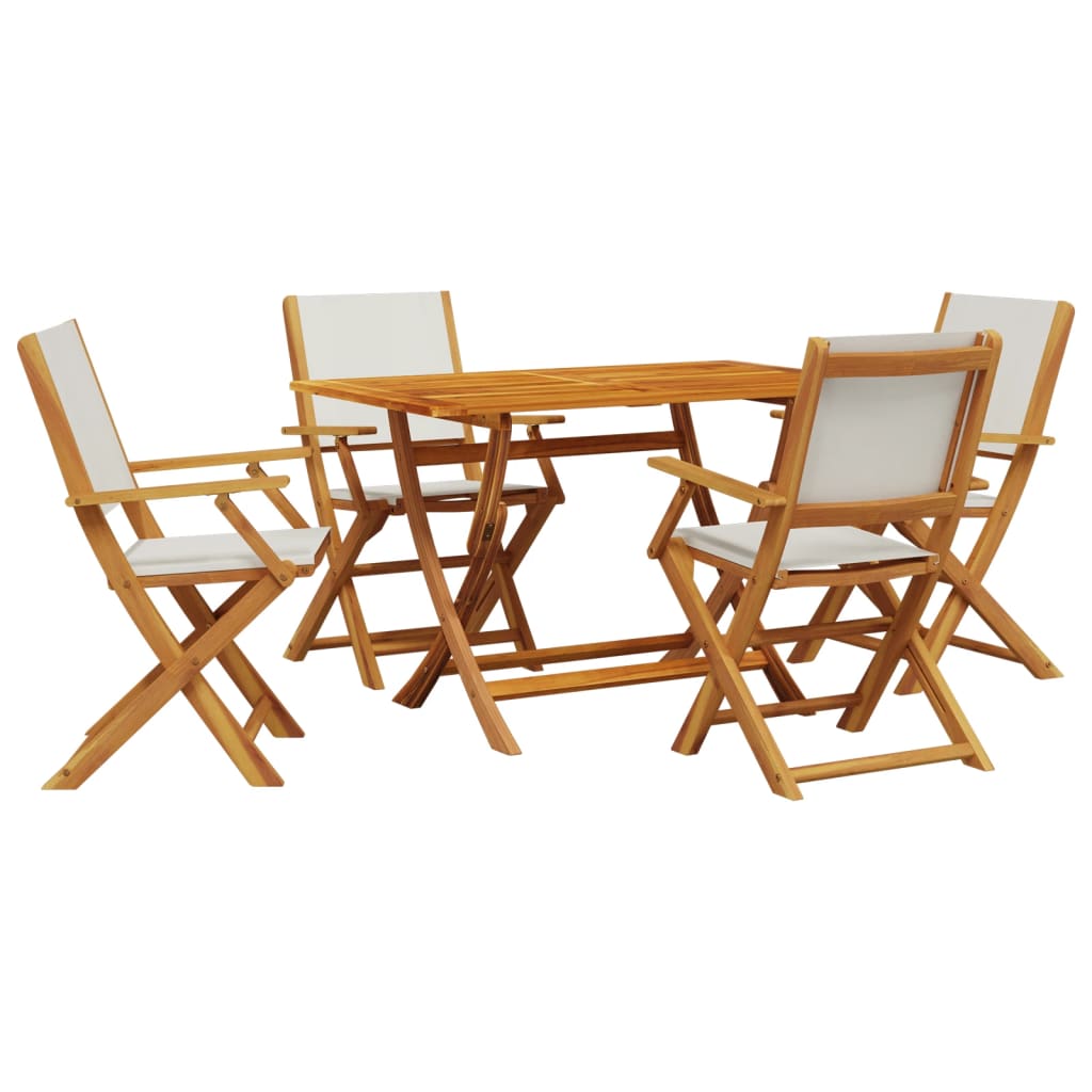 Ensemble à manger de jardin 5 pcs blanc crème tissu bois massif