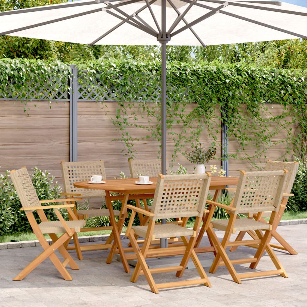 Ensemble à manger de jardin 7 pcs beige rotin et bois massif