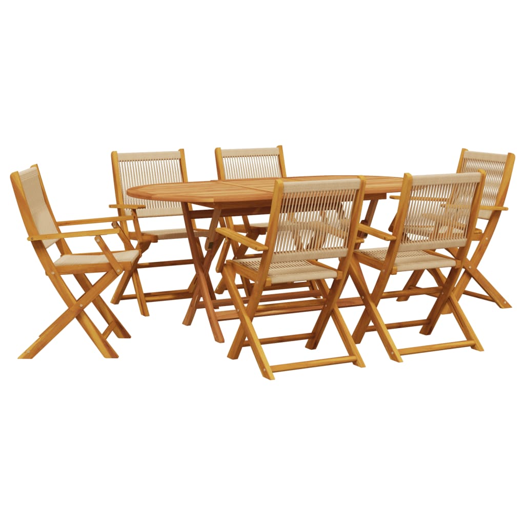 Ensemble à Manger de jardin 7pcs beige polypropylène et bois