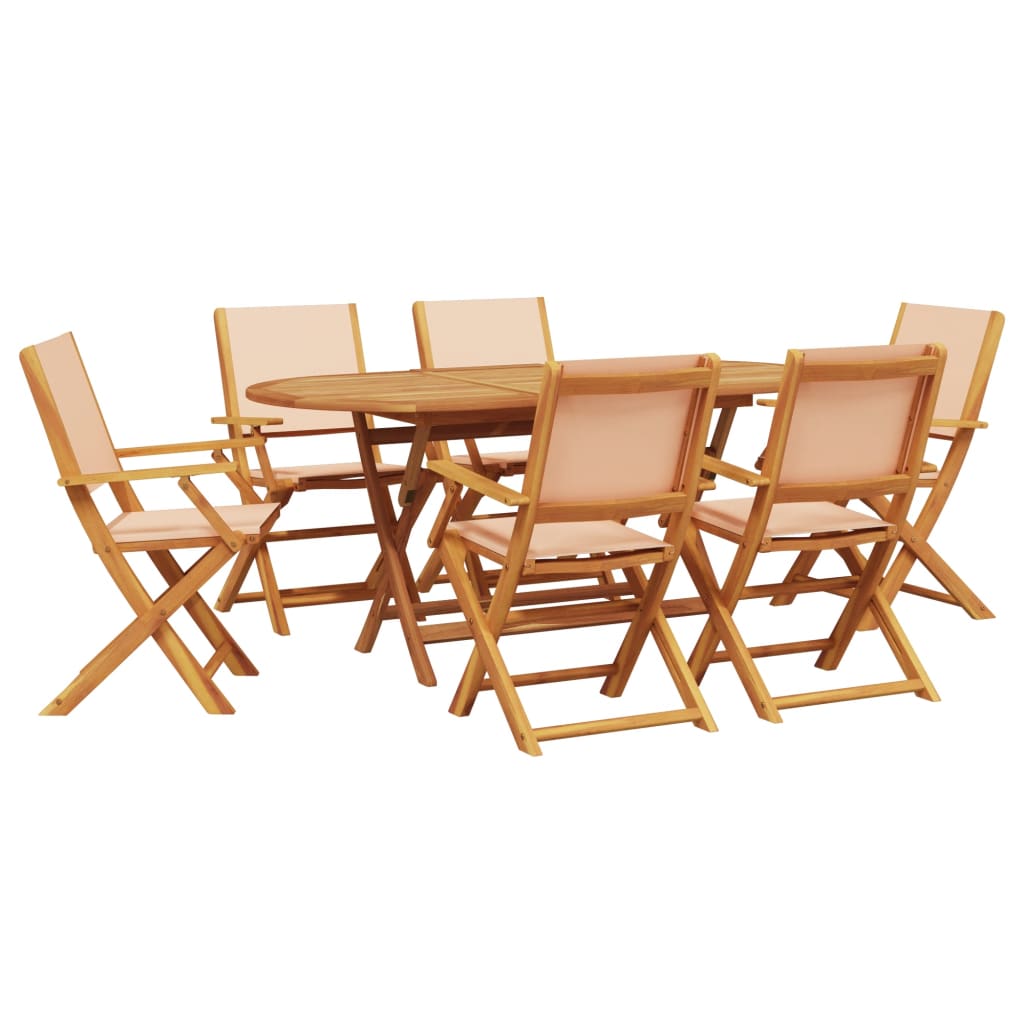 Ensemble à manger de jardin 7 pcs beige tissu et bois massif