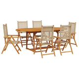 Ensemble à manger de jardin 7 pcs beige rotin et bois massif