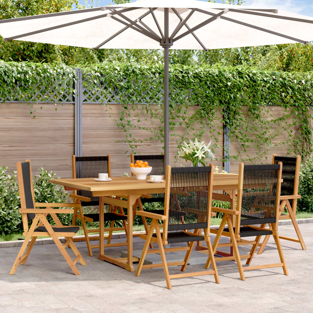 Ensemble à Manger de jardin 7pcs noir polypropylène bois massif