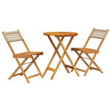 Ensemble de bistro 3 pcs beige résine tressée et bois massif