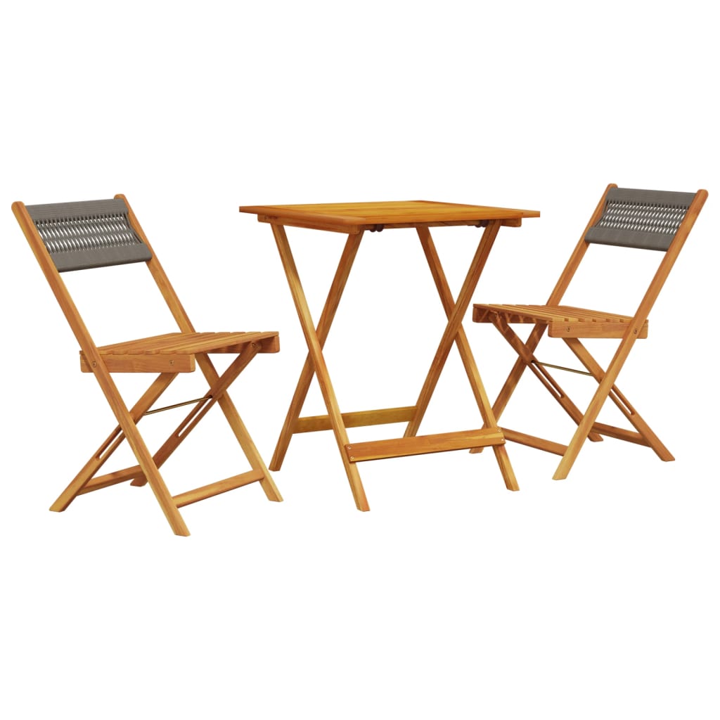 Ensemble de bistro 3 pcs gris polypropylène et bois massif