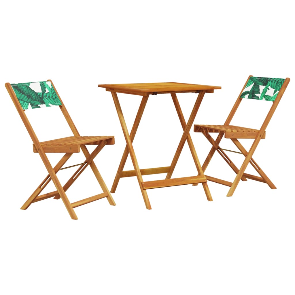 Ensemble de bistro 3 pcs motif de feuilles tissu et bois massif