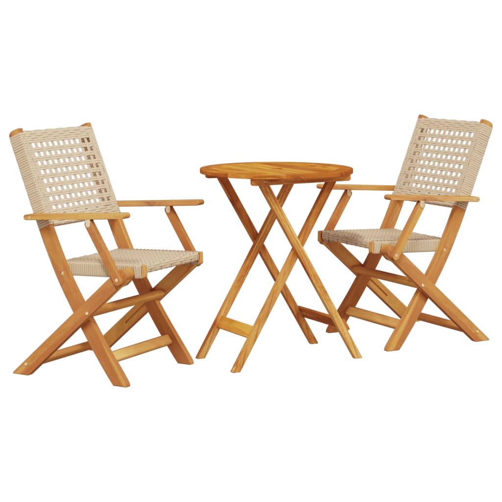 Ensemble de bistro 3 pcs beige résine tressée et bois massif