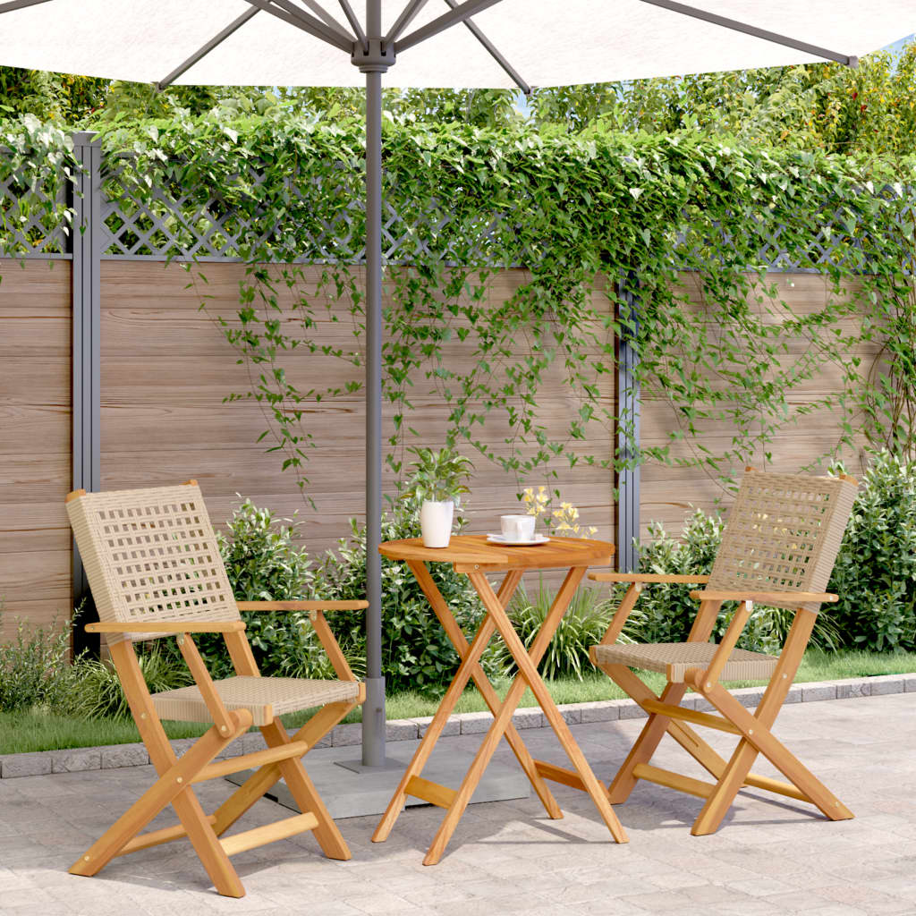 Ensemble de bistro 3 pcs beige résine tressée et bois massif