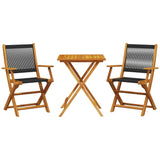 Ensemble de bistro 3 pcs noir polypropylène et bois massif