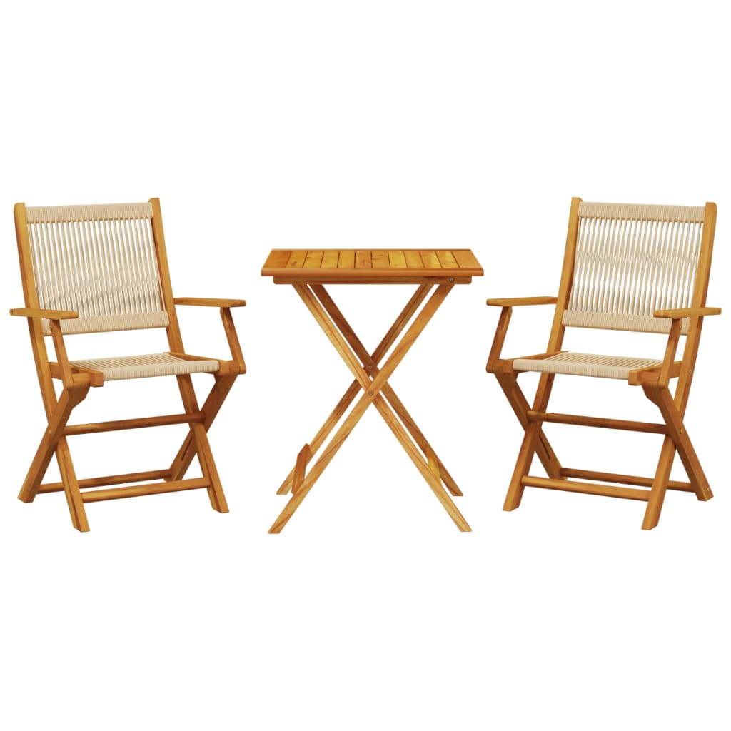 Ensemble de bistro 3 pcs beige polypropylène et bois massif