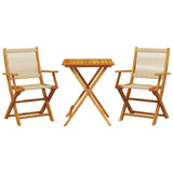 Ensemble de bistro 3 pcs beige polypropylène et bois massif