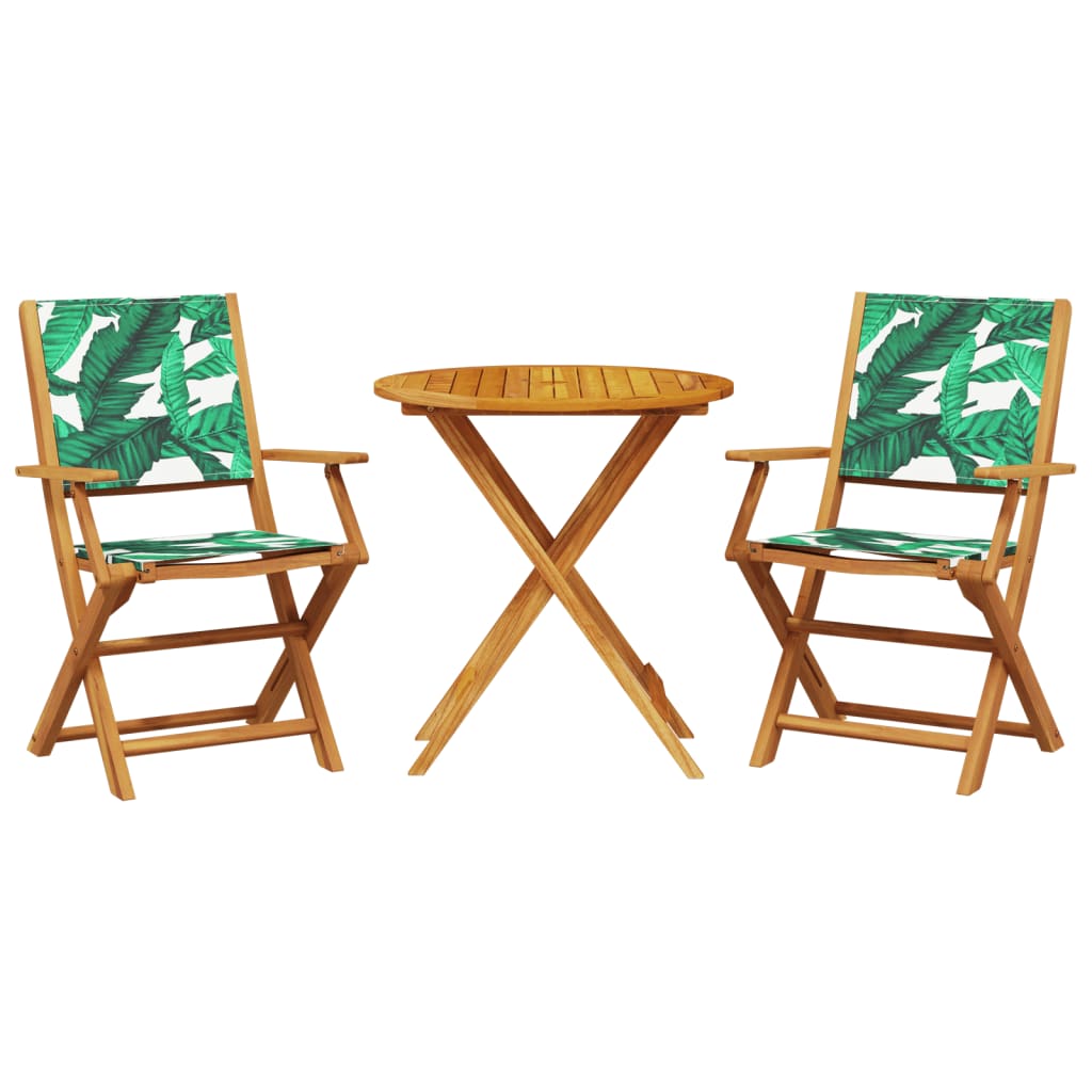 Ensemble de bistro 3 pcs motif de feuilles tissu et bois massif