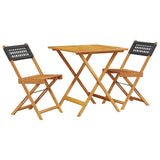 Ensemble de bistro 3 pcs noir résine tressée et bois massif