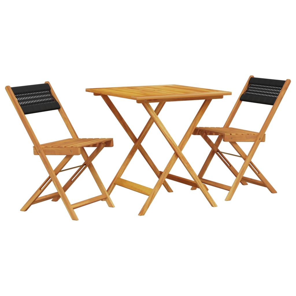 Ensemble de bistro 3 pcs noir polypropylène et bois massif