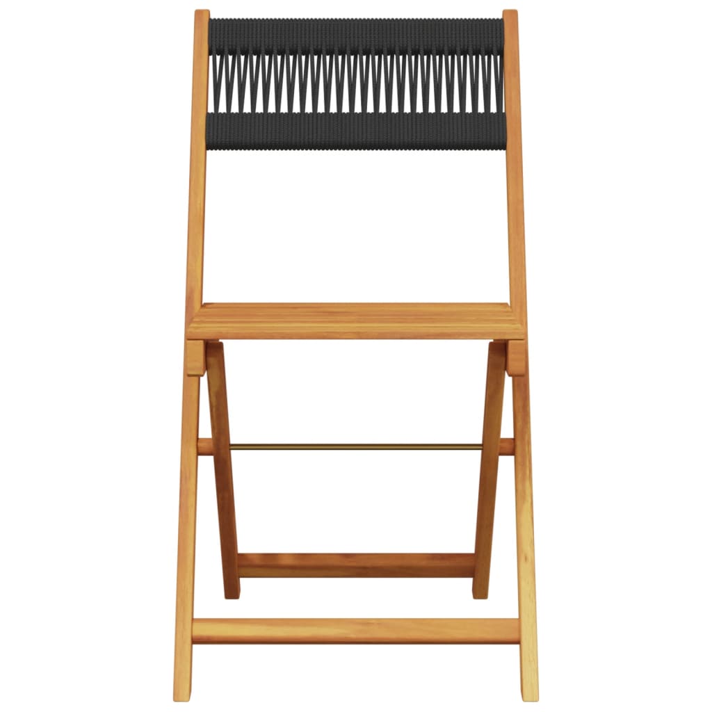 Ensemble de bistro 3 pcs noir polypropylène et bois massif