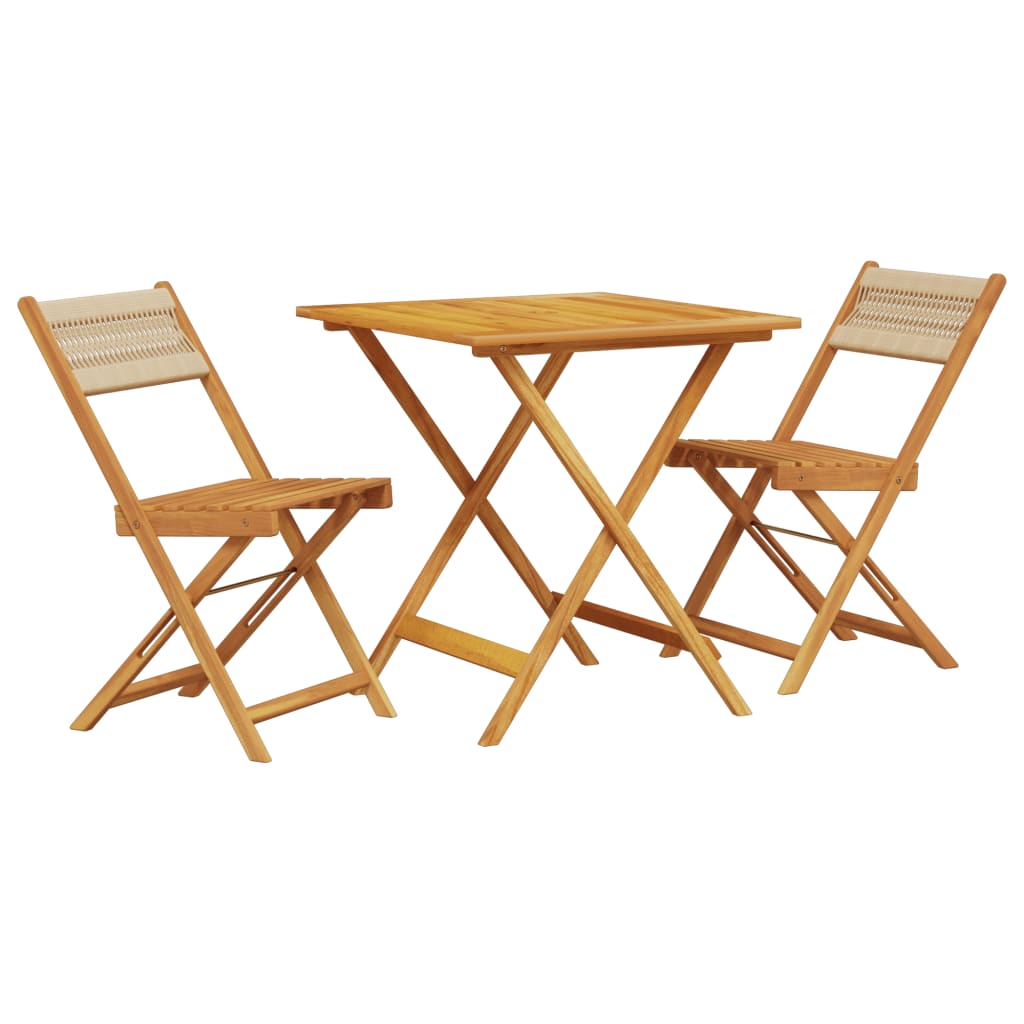 Ensemble de bistro 3 pcs beige polypropylène et bois massif